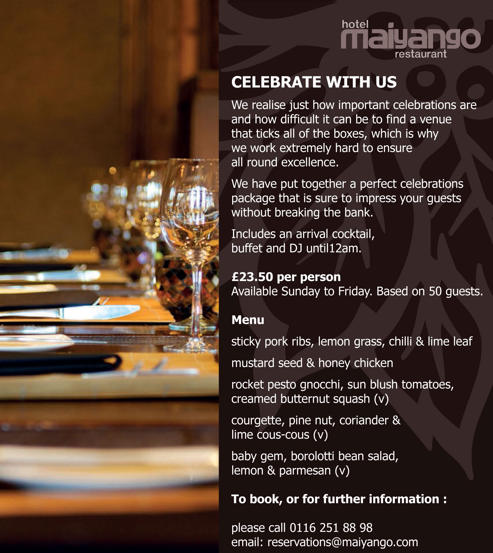 Celebrations and restaurant offers at Maiyango restaurant